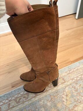Tory Burch Tall Suede Cognac Brown Heeled Riding Boots